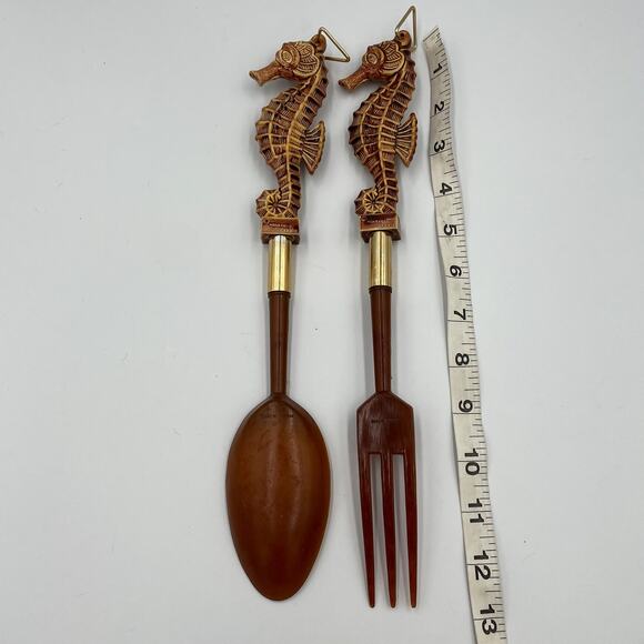 Vintage MCM Carrib Plastic Seahorse Salad Fork Spoon Florida Utensils - Picture 10 of 10